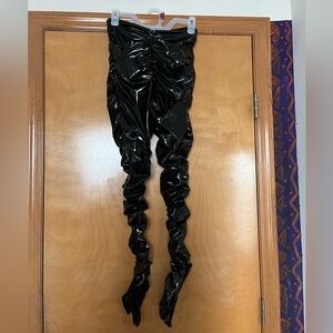Rockstar Original THE CLERMONT TWINS PAXTON BLACK LATEX RUCHED PANT - S / BLACK